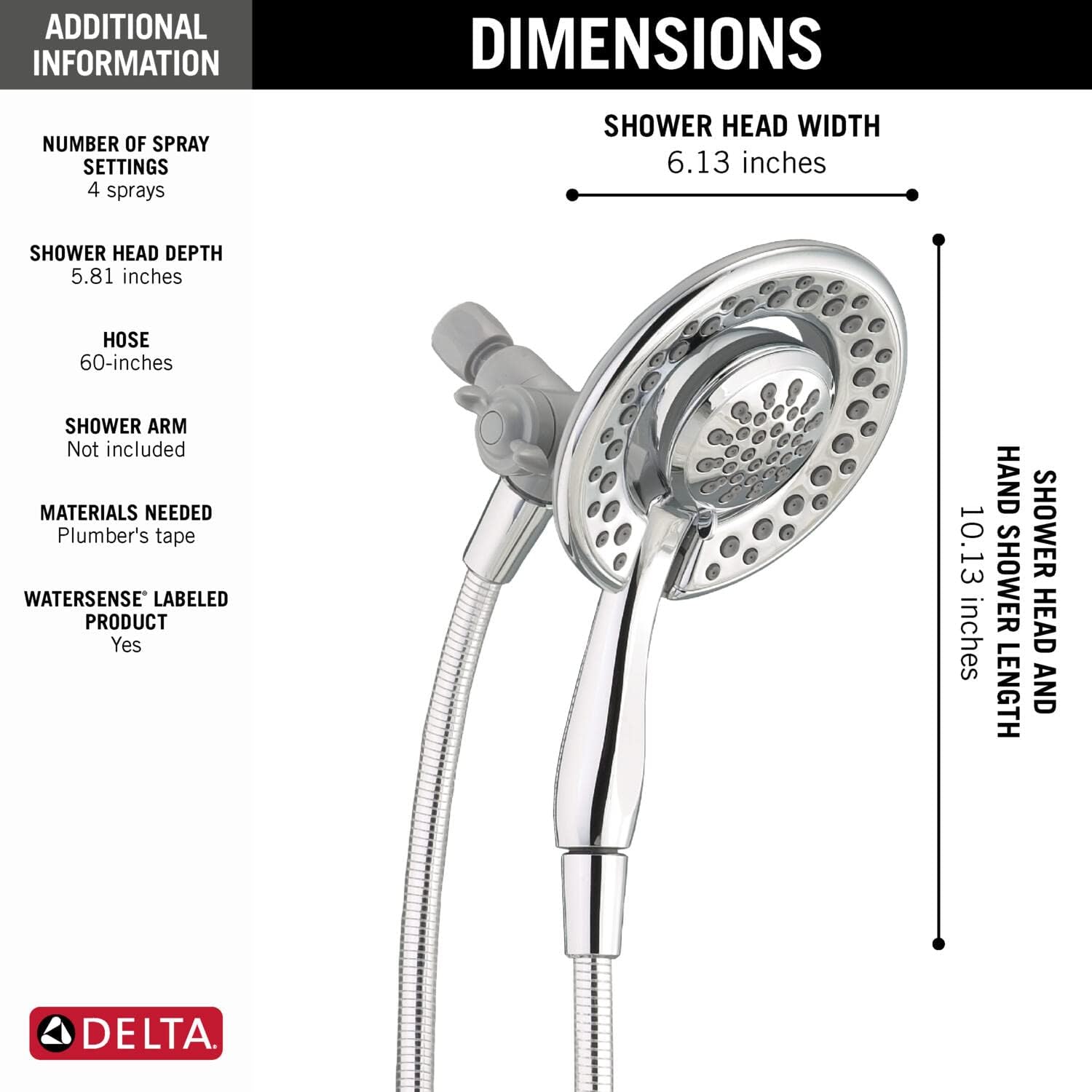 Delta Faucet In2ition 2-in-1 Shower Head (Chrome 75486C) - Gallery 9