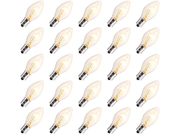 Brightown 25 Pack Clear Christmas Light Bulbs, E12 Candelabra Base