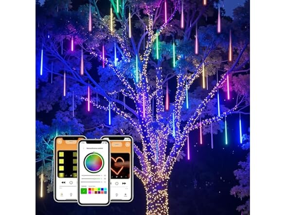 Brightown Smart Meteor Shower Lights Outdoor, 16Tube 256LED 24.6ft