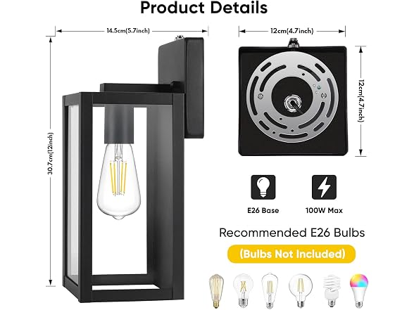 BesLowe usk to Dawn Outdoor Wall Lights, Black
