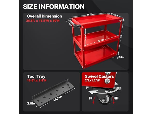 YATOINTO Metal 3 Tier Rolling Cart