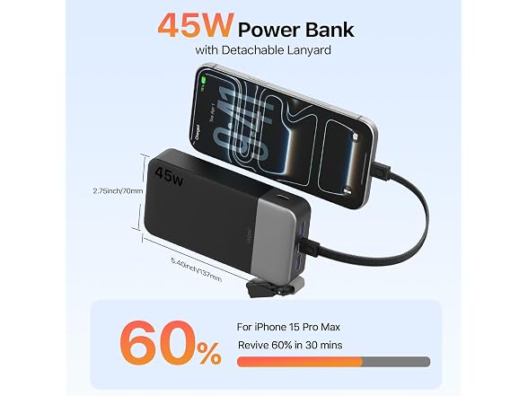 JUOVI 45W 20000mAh Power Bank Cable