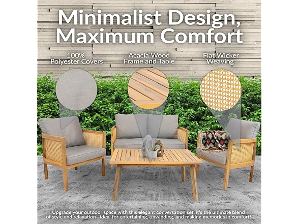 Sunnydaze Sanibel 4-Piece Acacia Patio Furniture Set - Gray