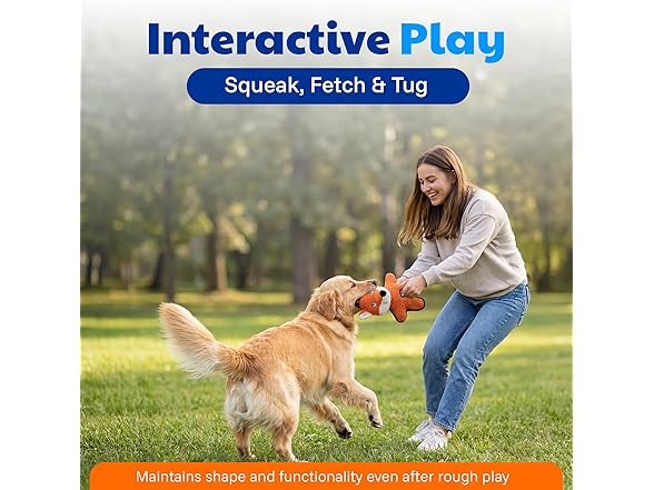 American Kennel Club Plush Dog Toy with Squeaker- Fox