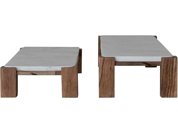 Creative Co-Op 2 pcs Marble Acacia Wood Nesting Pedestals