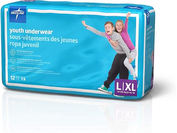 Medline Drytime Disposable Protective Youth Underwear, Large/XL, 12 Count (Pack of 4) (Open Box)