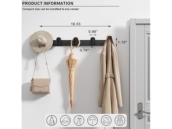 Coat Rack Wall Mount 5 Hooks Black