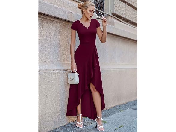 Miusol Women (L) V Neck Ruffle Dress A-burgundy