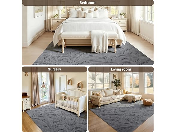UKISS Grey Embossed Washable Rug 5'x7'