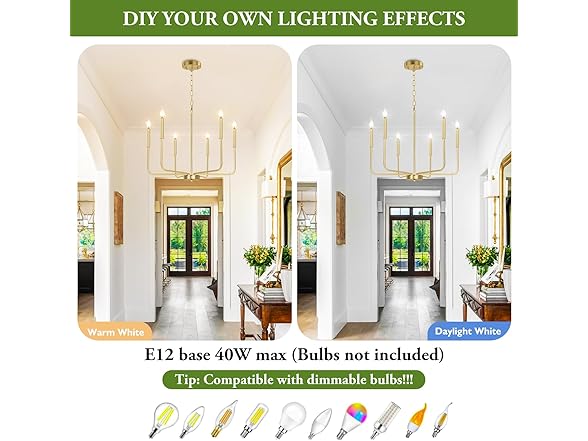 6-Light Gold Chandelier, Farmhouse E12 Candle Chandelier