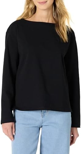 Amazon Essentials Women's 100% Cotton Heavyweight Long-Sleeve Boatneck Top, Black, XX-Large
