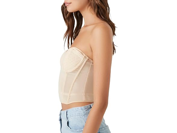Forever 21 (M) Mesh Bustier Crop Winter Wheat Top