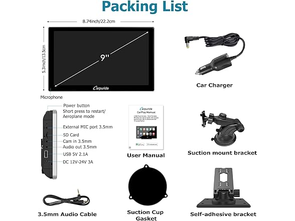 9" Wireless CarPlay Screen w/ GPS