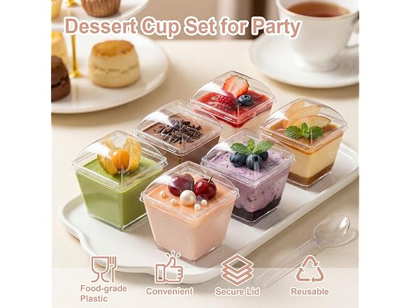 WELLIFE Dessert Cups W/ Lids and Spoons