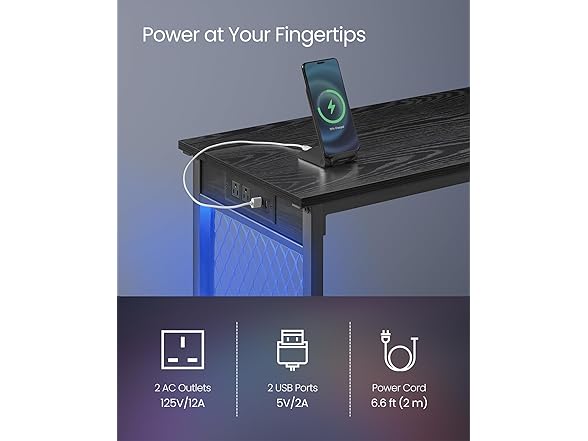 VASAGLE LED Narrow Powered Pub Table