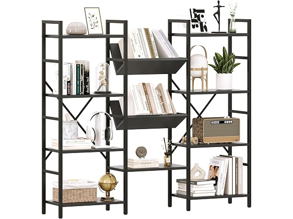 IDEALHOUSE Triple Wide Bookshelf, Black