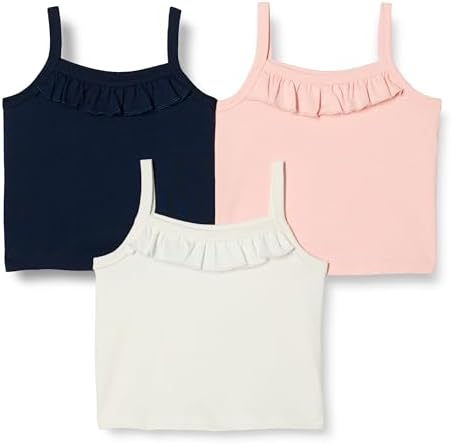 Amazon Essentials Girls' Cotton Crop Camisole, Pack of 3, Ivory/Navy/Pink, Small
