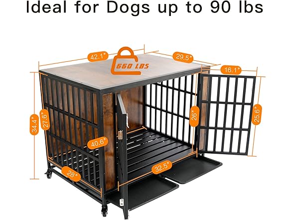 Zelecube 42" Heave Duty Dog Crate Rustic Brown