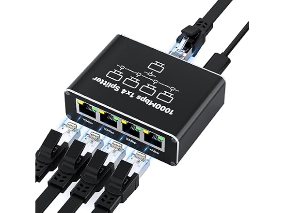 Ethernet Splitter 1 to 4 1000Mbps High Speed Either Network Splitter