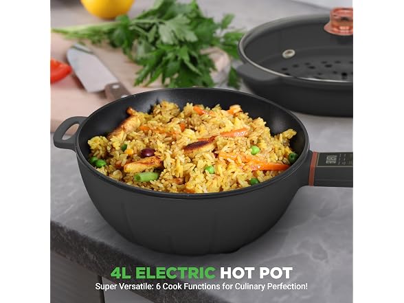 Nutrichef 4L Electric Frying Pan & 4L Steamer 
