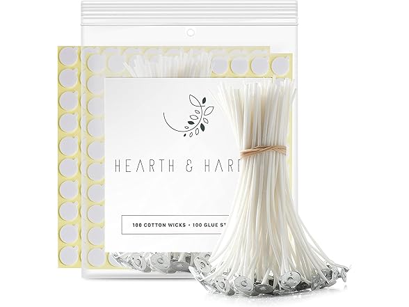 Hearth and Harbor 100 6" Cotton Wicks + Stickers