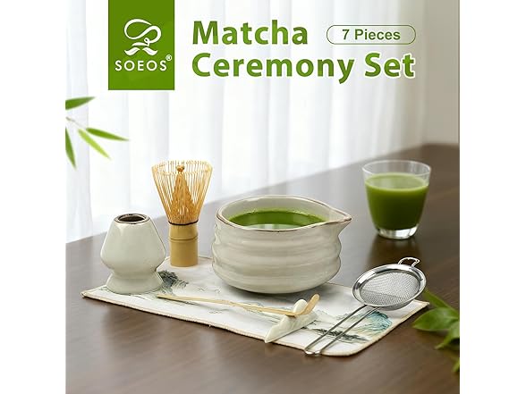 Soeos Matcha Whisk Set, 7 Pcs Ceramic Matcha Kit