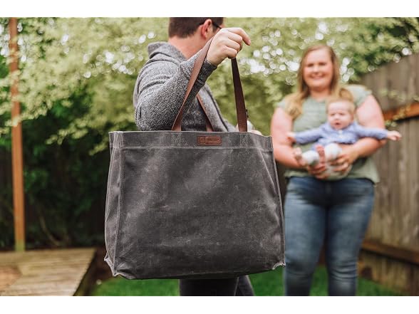 PICNIC TIME Market Waxed Canvas Tote with Leatherette Handles
