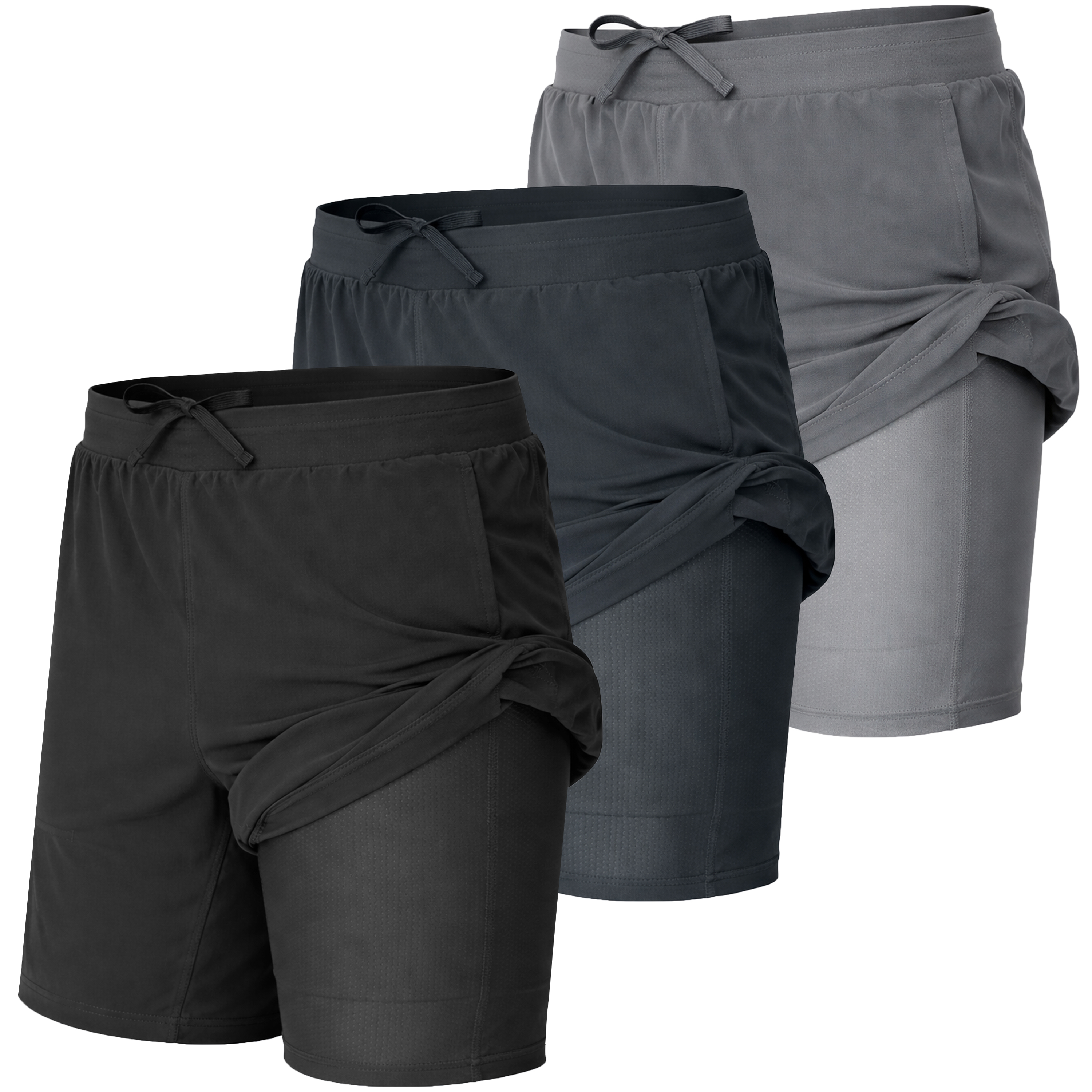 3Pk Mens 2-in-1 Quick Dry Active Shorts - Gallery 12
