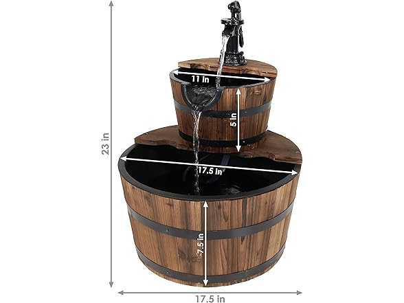 Sunnydaze 2-Tier Wood Barrel Water Fountain - 23-Inch
