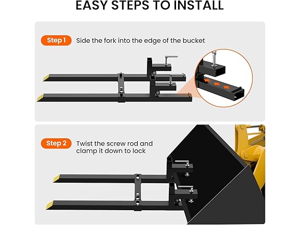 60" 4000 lbs Clamp on Pallet Forks