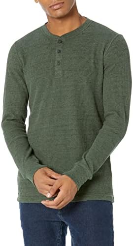 Amazon Essentials Long Sleeve Waffle Henley Shirts for Men, Slim-Fit, Olive Heather, Medium