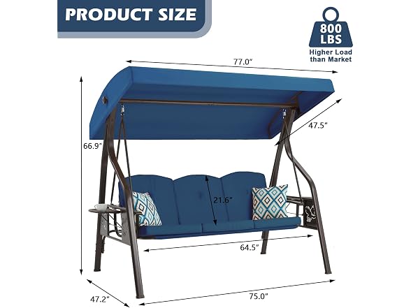 ZZW 3-Seat Outdoor Porch Swing with Stand