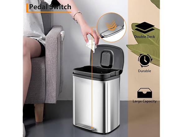 13 Gallon/50L Stainless Steel Trash Can