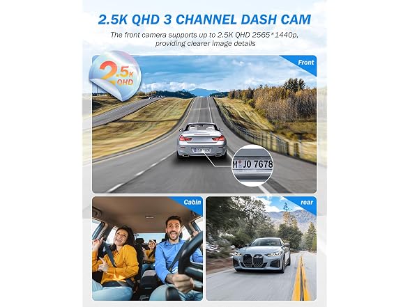 BAEASU 3-Ch 2.5K+1440P Dash Cam w/ 32GB