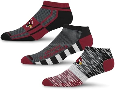 For Bare Feet NFL ARIZONA CARDINALS Stripe Stack 3 Pack Ankle Sock Team Colors Large