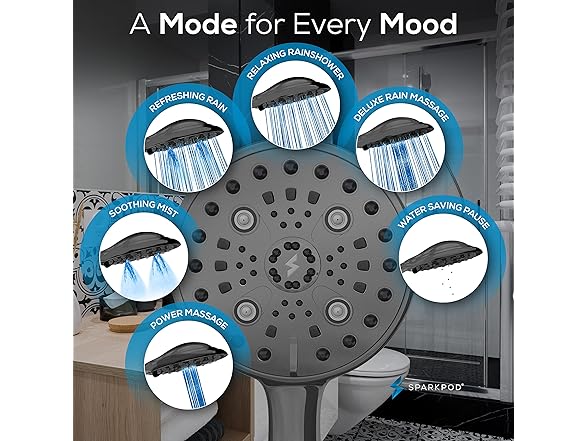 6" Handheld Shower Head 6-Spray 70" Hose