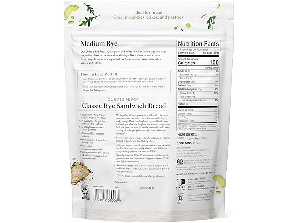 King Arthur Organic Medium Rye Flour - 3 lbs.