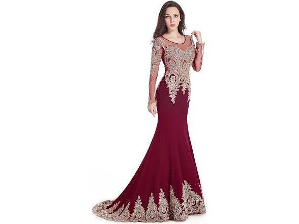 MisShow Women (10) Long Sleeves Lace Mermaid Dress