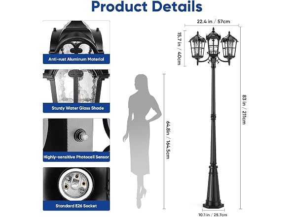 Lamp Posts Outdoor Lighting, Hardwired Outdoor Post Lights, Black