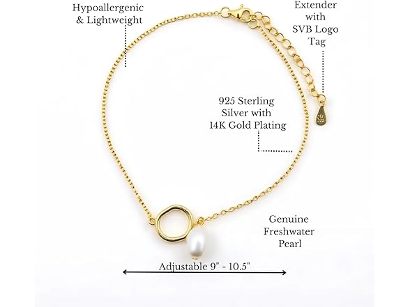 SVB Pearl Anklet Bracelet 14K Yellow Gold