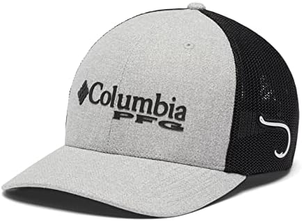 Columbia Unisex PFG Logo Mesh Ball Cap, Cool Grey Heather/Black, L/XL