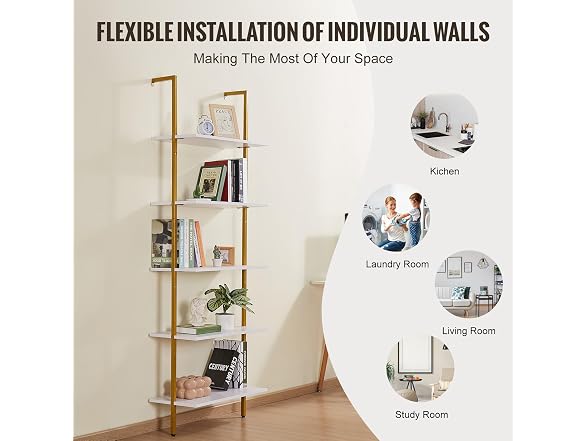 Ladder Shelf, 5-Tier Bookshelf 24x11.8in White