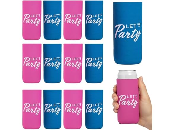 Slim Fit Can Coolers, 12 Pack, Lets Party Design