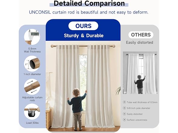 UNCONSIL Wood Grain Leaf Curtain Rod 1"