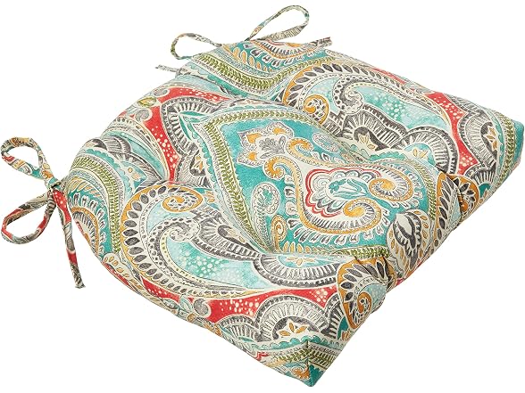 Pillow Perfect Paisley Indoor/Outdoor Chairpad w Ties 2Pk