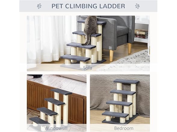 PawHut Cat Tree with 4 Steps for High Beds Couch
