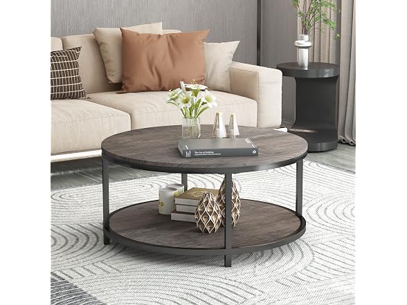 Round Coffee Table, 36 Inch 2-Tier