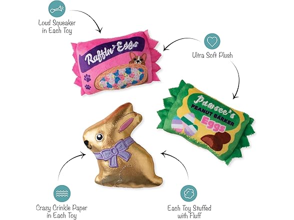 Fringe Studio Plush Dog Toy, 3 Pieces Set, Egg-STRA