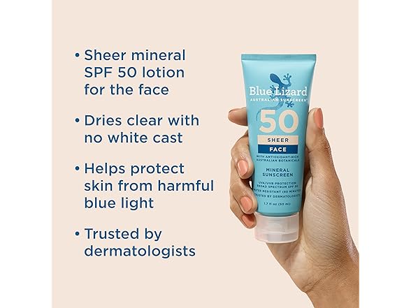 Blue Lizard Sheer Face Mineral SPF 50 Sunscreen