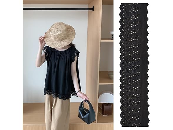 3Yards Eyelet Lace Trim, Black Cotton
